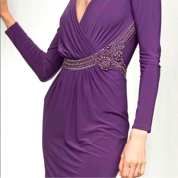 💜💜 MIGNON Long Sleeve Evening Dress💜💜 NEW w Tags - Picture 2 of 16